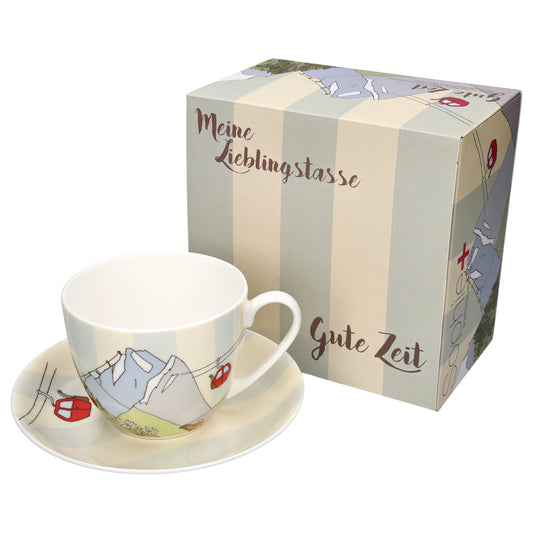 Bone China und Untertasse Frückstückstasse „Gute Zeit“ 350ml