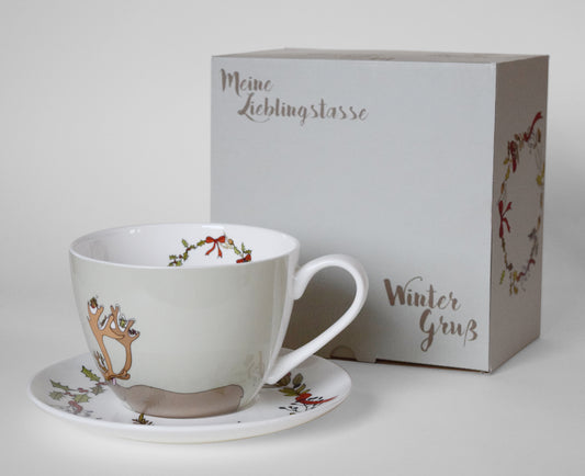 Bone China und Untertasse Tasse Winterglück
